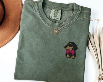 Dachshund Shirt, Embroidered Weiner Dog Daschund Shirt, Dachshund Gifts, Comfort Colors® Weenie Dog T Shirt, Weiner Dog Lover Clothes Gift