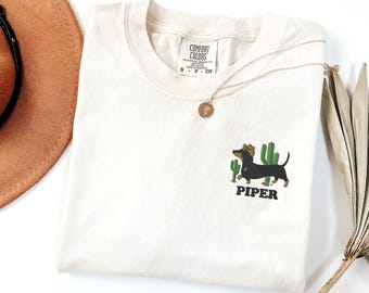 Custom Dachshund Mom Shirt, Embroidered Weiner Dog Daschund Shirt, Dachshund Gifts, Comfort Colors® Weenie Dog T Shirt, Weiner Dog Clothes