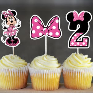 Minnie Mouse cupcake toppers, Minnie birthday, Minnie Mouse party, 2nd birthday, Minnie Mouse 2nd birthday