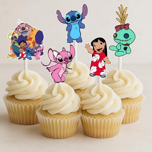 Lilo and Stitch cupcake toppers, Lilo and Sttich birthday, Lilo and Stitch party, Stitch birthday, Stitch and Angel cupcake toppers