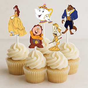 Toppers per cupcake de La bella e la bestia, compleanno de La bella e la bestia, festa de La bella e la bestia, compleanno della principessa Belle, compleanno della principessa