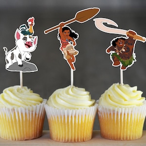 Moana Cupcake Toppers, Moana Birthday, Girls Birthday cupcake toppers, Moana Party