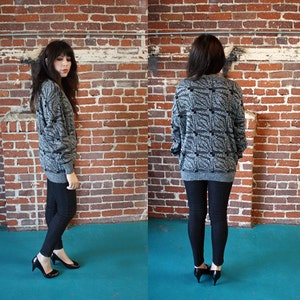 80s vintage gray and black slouchy cardigan sweater image 2