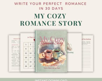Cozy Romance Writing Prompts Journal (30 Days) | Digital PDF for GoodNotes/Notability + Printable A4 & US Letter | Character Sheets
