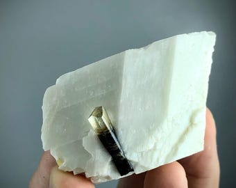 Stak Nala Tourmaline Crystal on White Feldspar Specimen