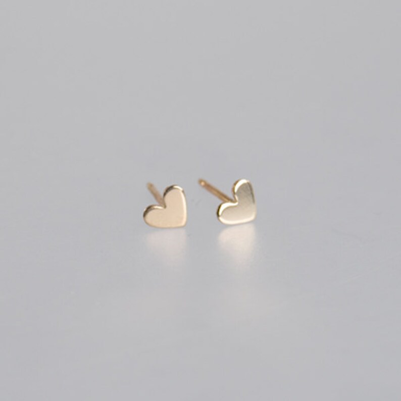 Tiny Heart Stud Earrings 14K Gold Etsy