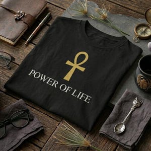 Ankh Power of Life Shirt, Gold Sacred Symbol Graphic Tee, Sacred Protection Spiritual Apparel, Meaningful Gift for Her Him