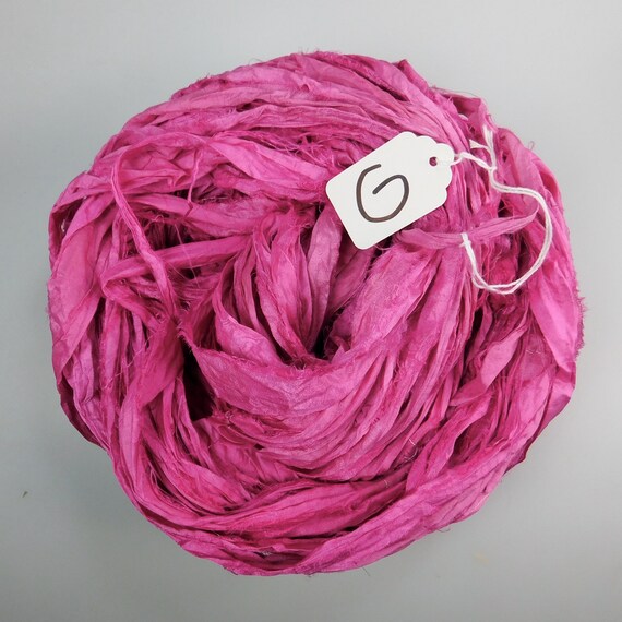 jewelry making Bright Pink 100 g Sari Silk Ribbon craft ribbon yarn