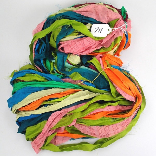 711 Silk Chiffon Multi colored Sari Ribbon Recycled