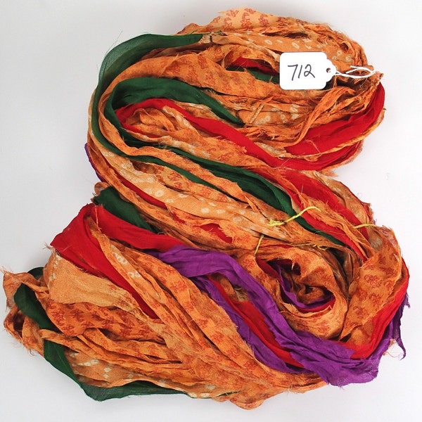 712 Silk Chiffon Multi colored Sari Ribbon Recycled