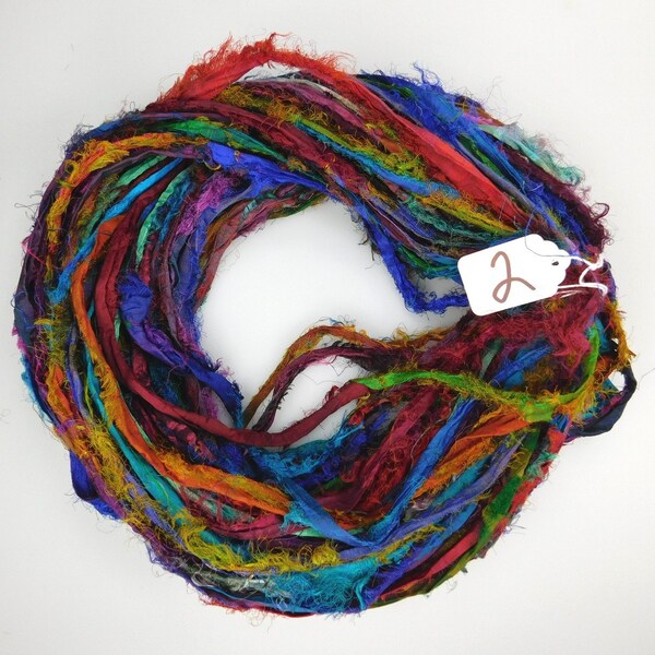 Sari Silk Ribbon, Recycled Silk Sari Ribbon, multi color Fuzzy ribbon, multicolor ribbon, washed ribbon, weaving supply, knitting supply