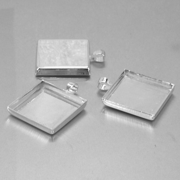 20 Shiny silver white blank Pendant Trays - 25mm or 1 inch Square - Use with your favorite resin, glaze, or glass
