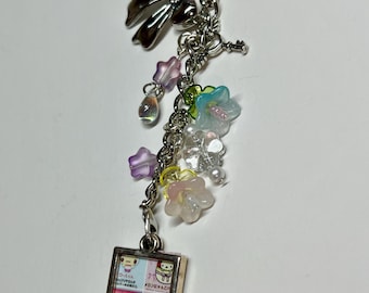 Photo Charm Keychain: Kawaii Bag Accessory with Bow, Star & Flowers