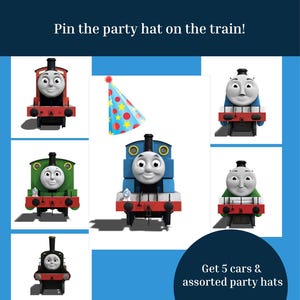 Thomas the Tank Engine Birthday Party Game  – Pin the Party Hat on Train – Digital Printable Kids Birthday Activity Instant PDF Download