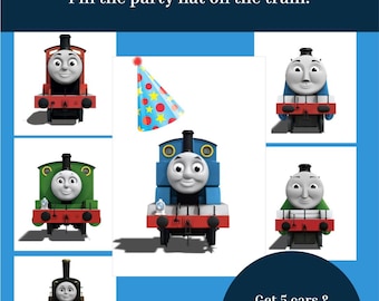 Thomas die kleine Lokomotive, Geburtstagsparty-Spiel – Pin den Partyhut an den Zug an – Digital druckbare Kindergeburtstagsaktivität Sofort PDF Download