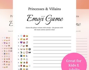 Princess & Villains Emoji Pictionary Game: Party Printable (Instant Download)