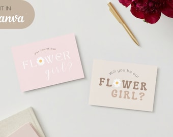 Groovy & Simple Flower Girl Proposal - Will You Be Our Flower Girl - DIGITAL CANVA TEMPLATE - Flower Girl Card - Instant Download