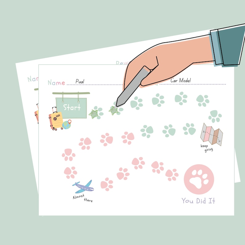 Pastel Color Dog Footprint Reward Chart Printable for Kids Stricker ...