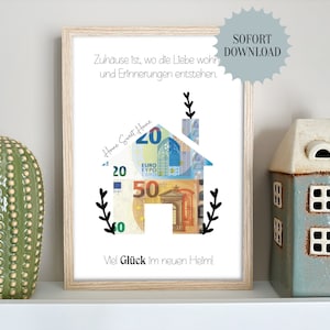 Geldgeschenk, Einweihungsgeschenk, neues Haus, neue Wohnung, neues Heim, Druckvorlage, Sofort-Download, PDF