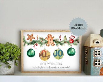 Christmas cash gift, Christmas balls, print template, gift, instant download, last-minute gift, PDF