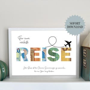 Geschenk für die nächste Reise, Urlaub, Geldgeschenk, Geburtstag, Druckvorlage, Sofort-Download, PDF