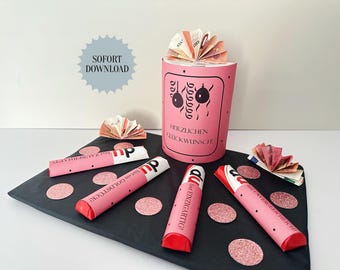 Geburtstagsgeschenk, 4 Duplo Banderolen plus Botschaft für die Packung, Last Minute DIY Geschenkidee, PDF