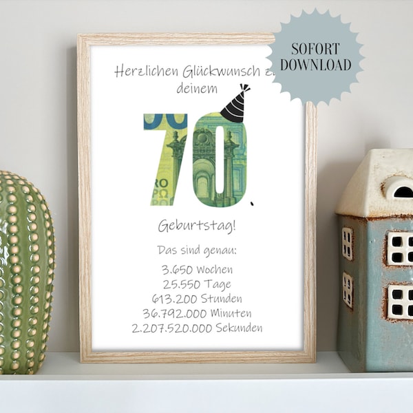 Geldgeschenk 70. geburtstag Etsy.de