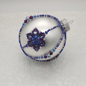 Purple/Blue & Silver Beaded Glass Christmas/Holiday Ornament