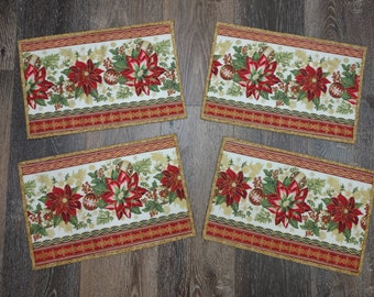 Christmas / Holiday Poinsettia Quilted Placemats (Set of 4 or 8)