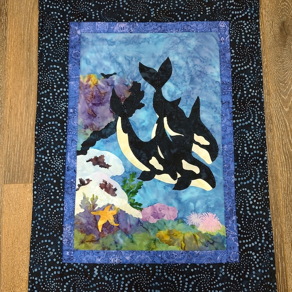 McKenna Ryan Applique Quilt, Orca-stra, Quilted Wall Hanging, Art Quilt