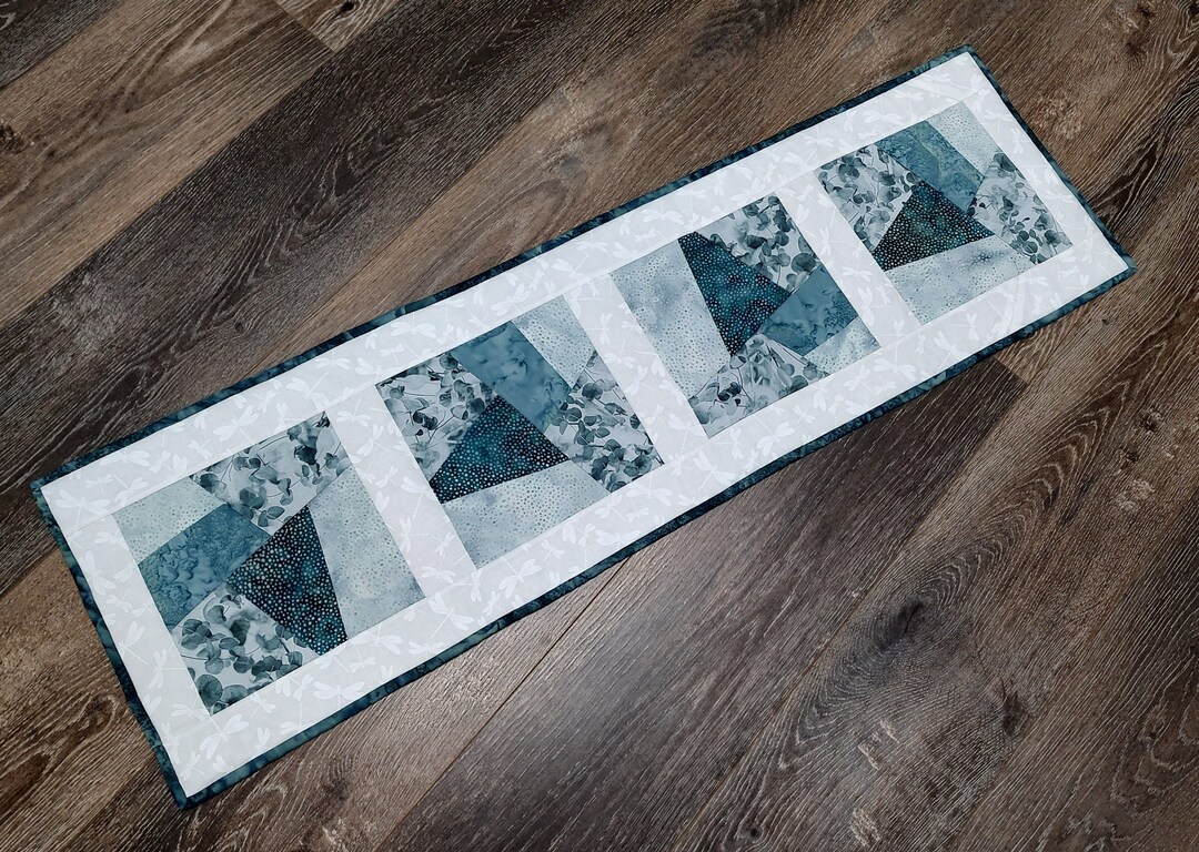 Hand Quilted Dragonfly Table Runner: Teal Batik Crazy Quilt - Etsy
