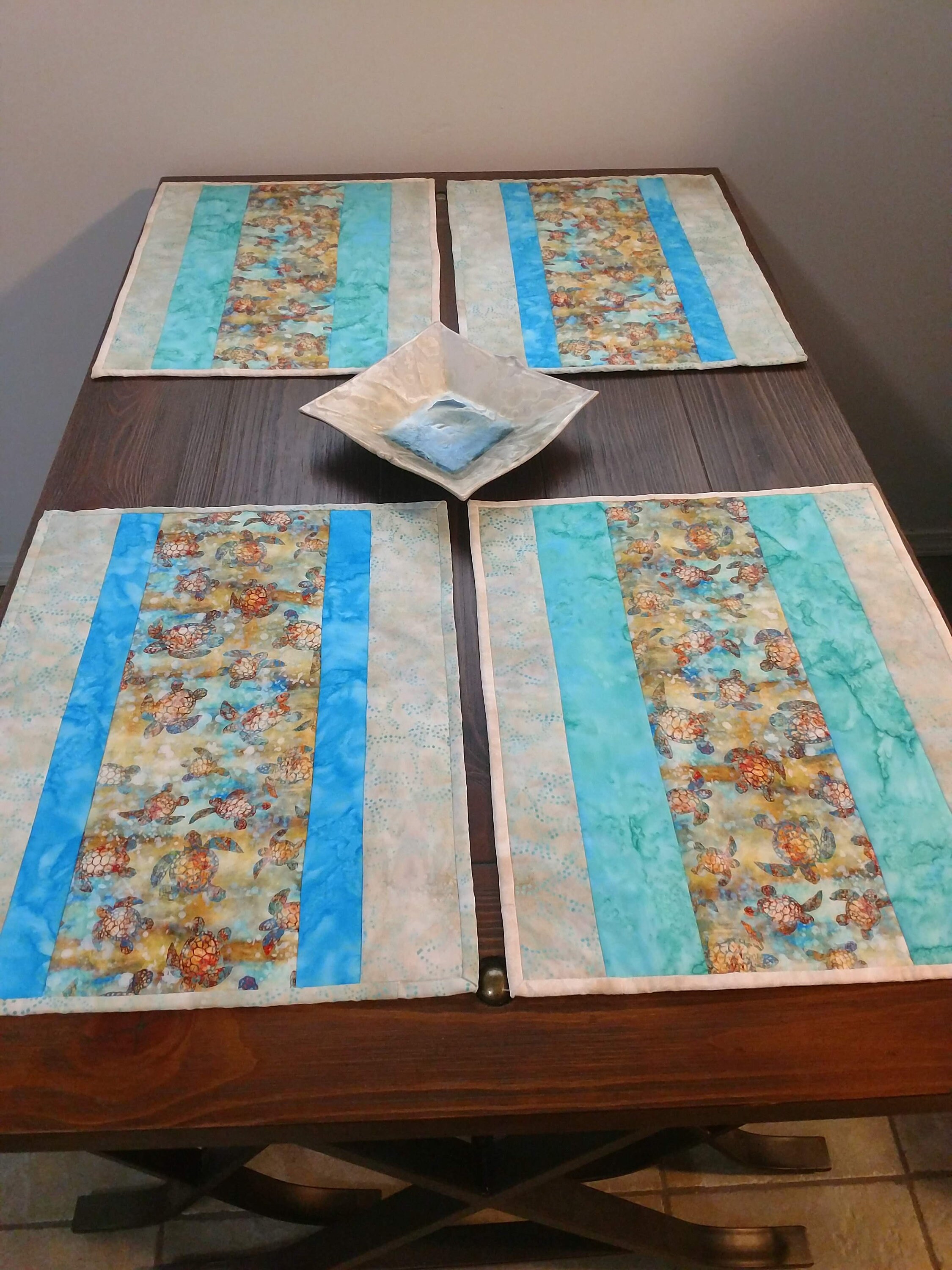 Handmade Quilted Sea Turtle Placemats in Teal/beige & Etsy