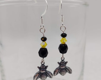 Bumblebee Earrings with Black & Yellow Crystals