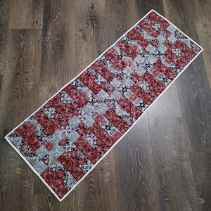 Christmas Hand Quilted Table Runner: Poinsettia & Holly Holiday Decor