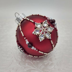 Red & Silver Beaded Glass Christmas/Holiday Ornament