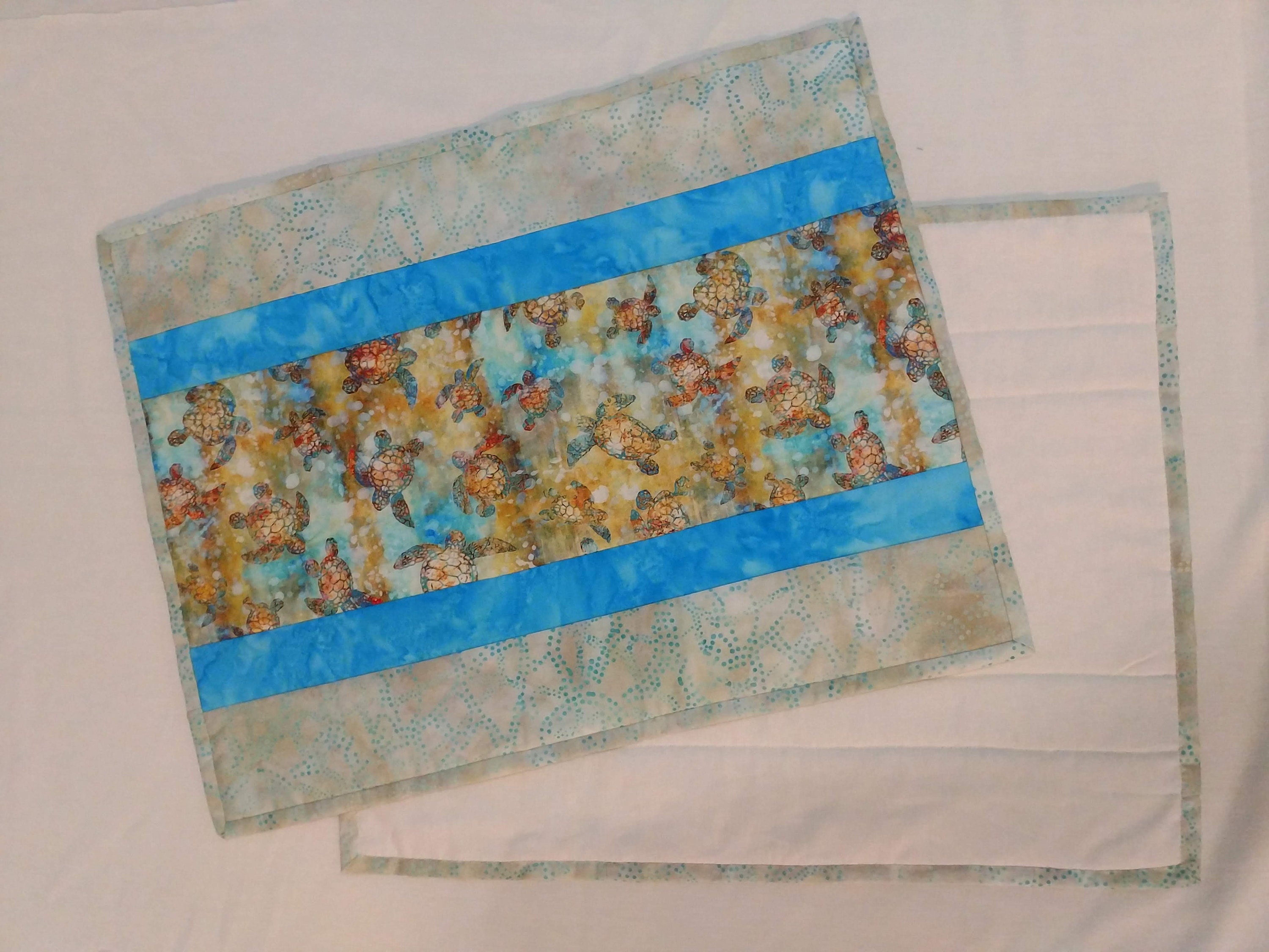 Handmade Quilted Sea Turtle Placemats in Teal/beige & Etsy
