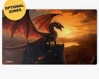 Magic: The Gathering - Fire Dragon Playmat + Zones 24&quot; x 14&quot; (610 x 355 mm, 3 mm) Playmat, TCG & Board Games Non-Slip Stitched Edges