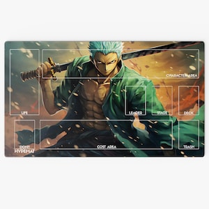 One Piece Playmat - Zoro Layout inklusive Zonen - Hochwertige Spielmatte für TCG & Brettspiele | Rutschfest + genähte Kanten
