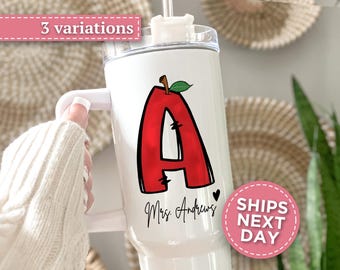Pencil Initial Tumbler Custom Teacher 40oz Tumbler with Handle Gift for Teacher Appreciation Gift for Teacher Travel Mug Teacher Initial Cup