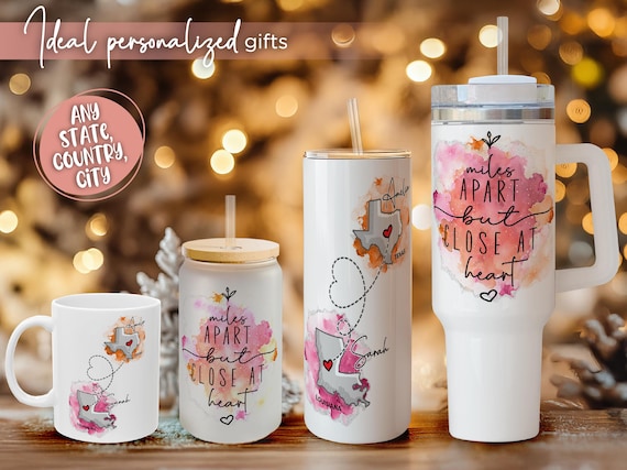 Long Distance 40oz Tumbler Personalized Friendship Tumbler Miles Apart But Close At Heart Iced Coffee Cup Gift Custom Two State Tumbler 20oz