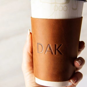 Custom leather coffee sleeve, Personalized leather cup sleeve, Cup cozy sleeve, Leather cup holder, Yeti cup sleeve