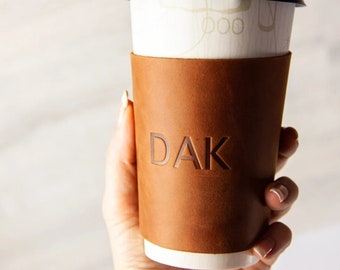 Custom leather coffee sleeve, Personalized leather cup sleeve, Cup cozy sleeve, Leather cup holder, Yeti cup sleeve