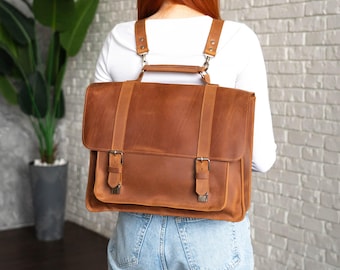 Backpack with laptop compartment, Briefcase backpack 17.3", Convertible backpack purse women, Laptop backpack for women, Leather backpack