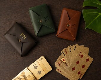 Estuche para naipes, Bolsa para naipes, Estuche de cuero para naipes, Caja de cuero para barajas, Estuche para cartas de póker, Almacenamiento de naipes, Porta tarjetas de cuero
