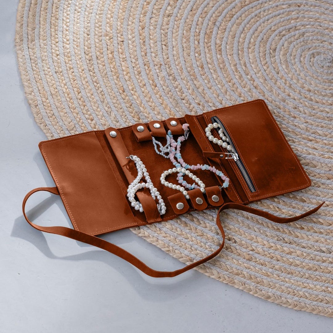Personalized Leather Jewelry Roll, Roll up Jewelry Organizer, Travel ...