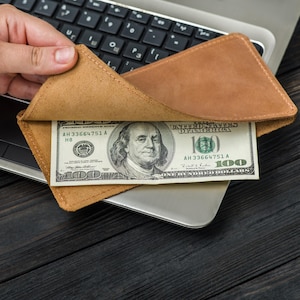 Funda pequeña para billetes, Sobre de cuero para billetes, Funda de cuero para billetes, Billetera de cuero para billetes, Billetera larga para billetes, Billetera tipo sobre para billetes, Folio para billetes