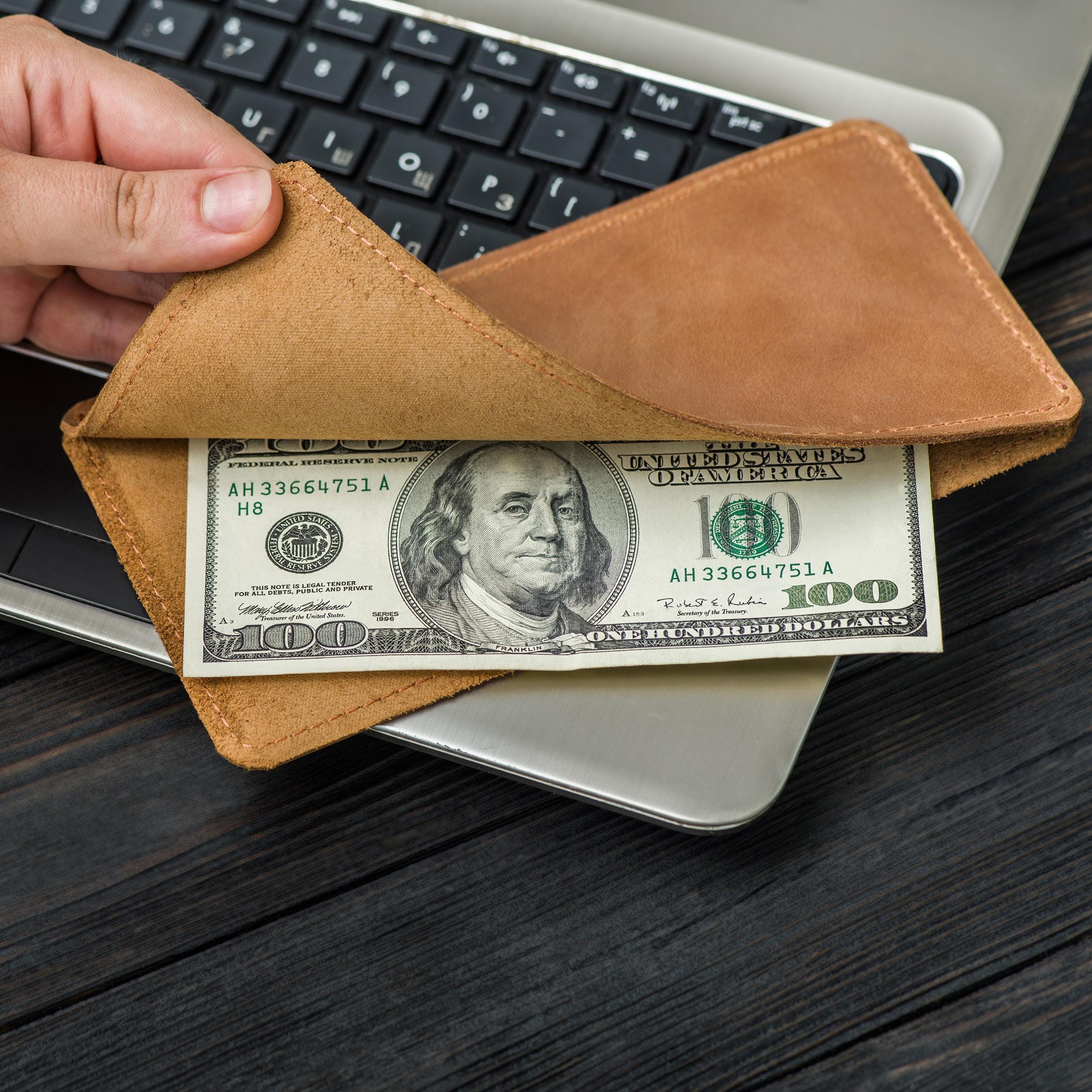 Funda pequeña para billetes, Sobre de cuero para billetes, Funda de cuero para billetes, Billetera de cuero para billetes, Billetera larga para billetes, Billetera tipo sobre para billetes, Folio para billetes
