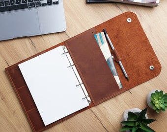Personalized binder cover, Leather binder 3 ring, Leather ring binder, Refillable leather journal, Leather portfolio for men, A4 binder