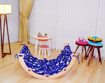 Kids Room Decor, Wood Climbing Arch Pillow, Arch Rocker Cushion, Wooden Climbing Montessori Toys Arch Rocker Swing for Toddler and Kids