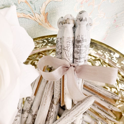 French Country Cottage Vintage Style Clothespins White & Grey Etsy